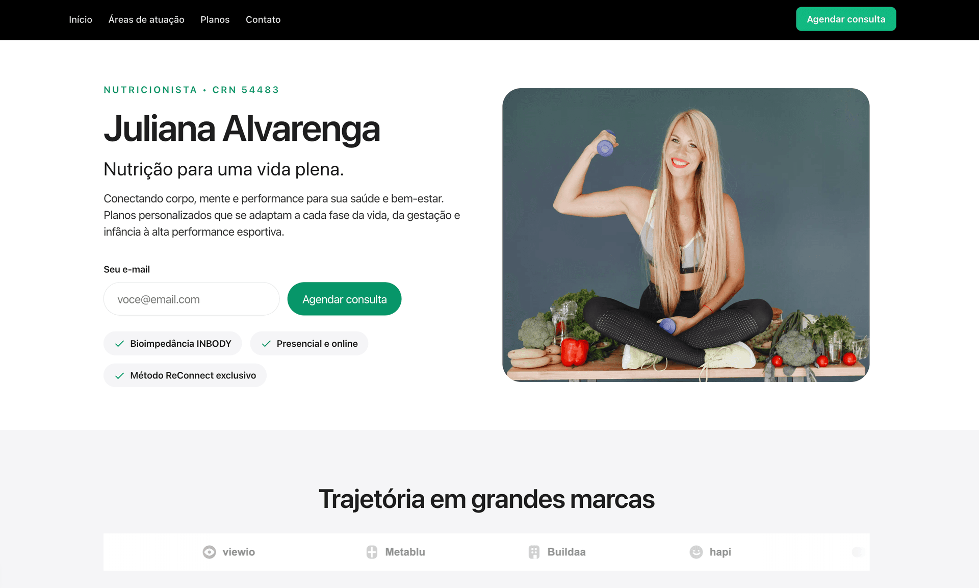 Exemplo de site para nutricionistas