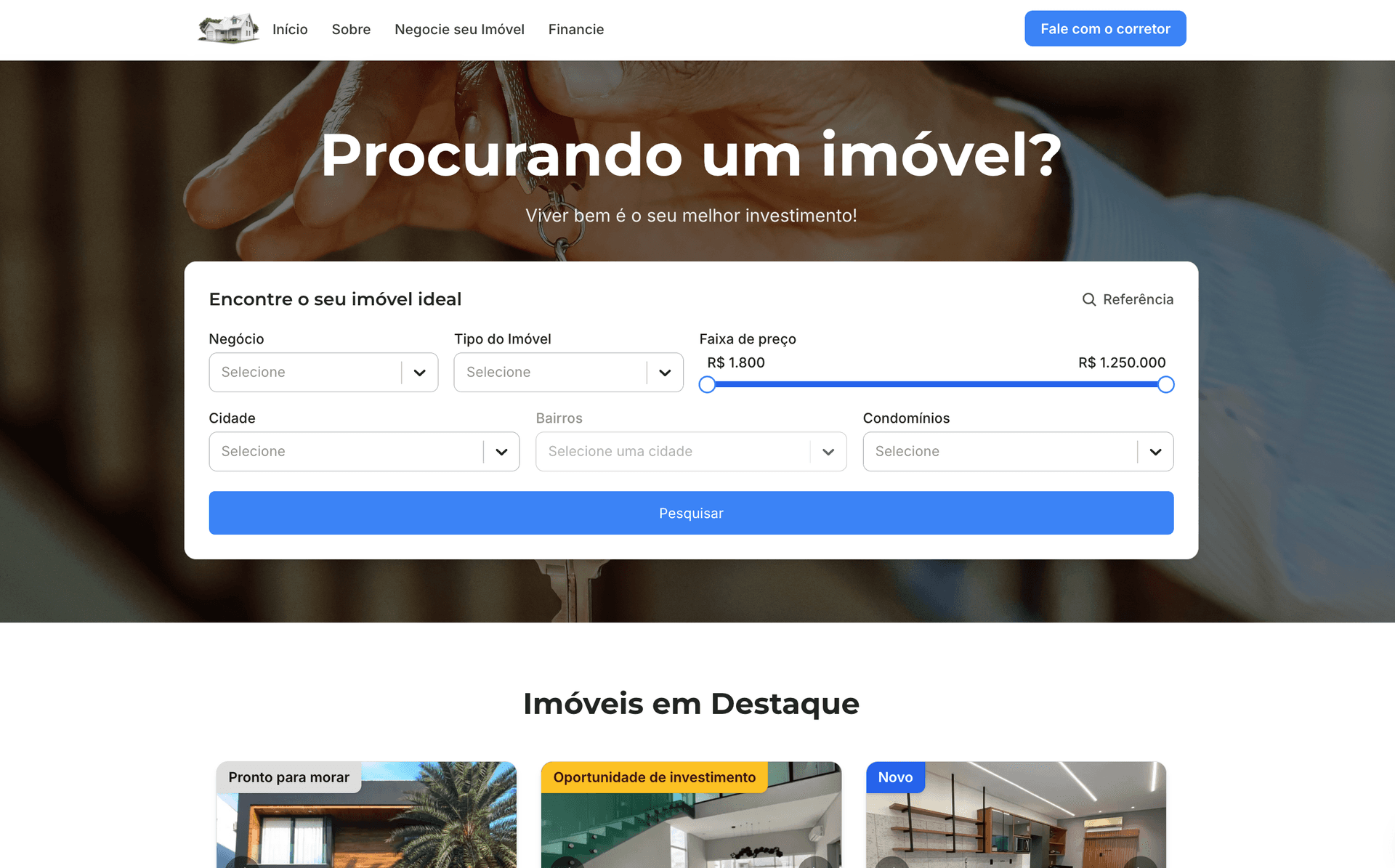 Exemplo de site para imobiliárias e corretores de imóveis